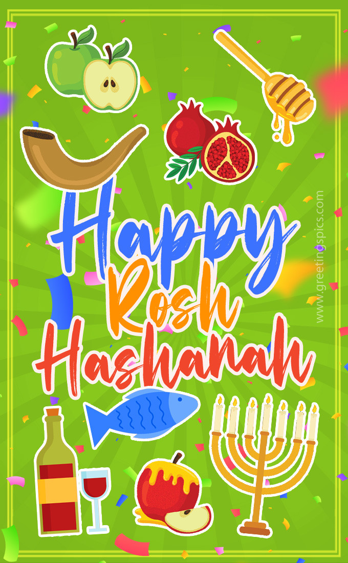 Happy Rosh Hashanah bright holiday picture with green background (tall rectangle shape picture)