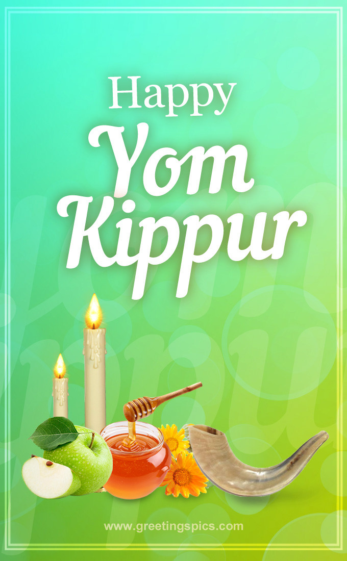 Yom Kippur greeting card with traditional holiday attributes (tall rectangle shape picture)