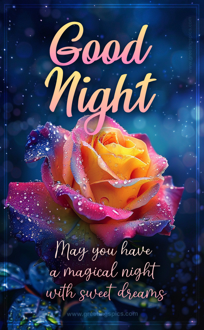 Good Night picture of a bright rose with a beautiful bokeh background (tall rectangle shape picture)