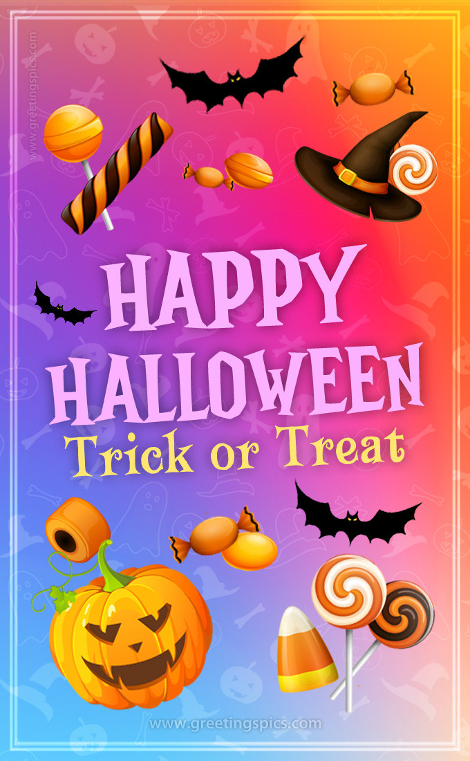 Happy Halloween Trick or Treat Image with colorful background (tall rectangle shape picture)