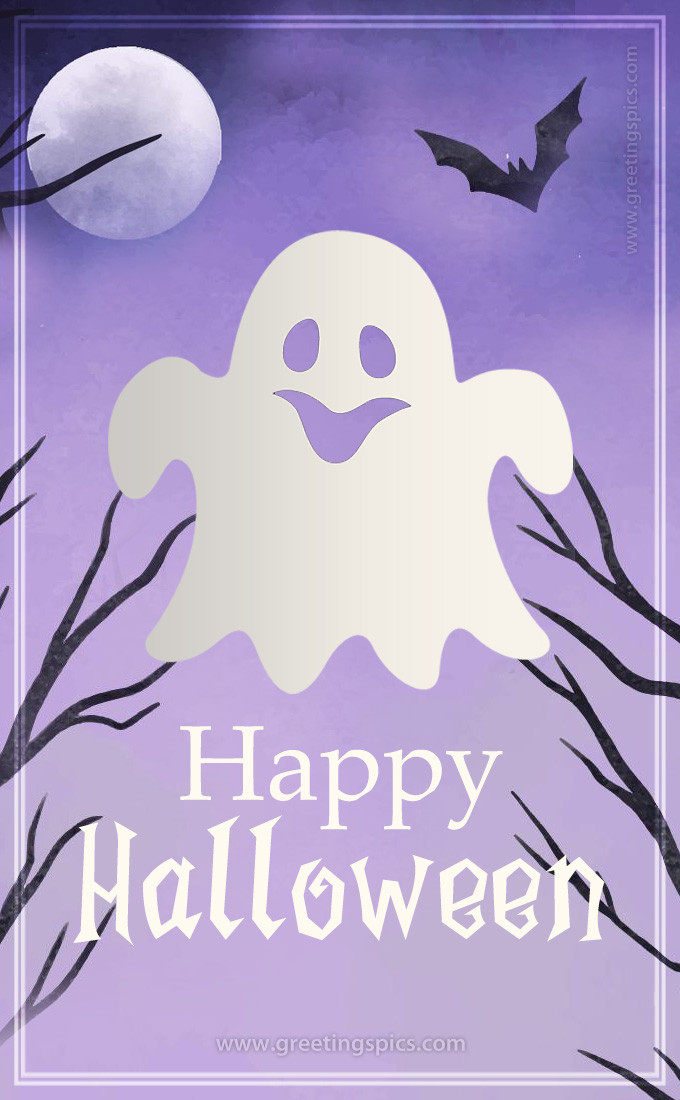 Happy Halloween card with cute smiling ghost (tall rectangle shape picture)