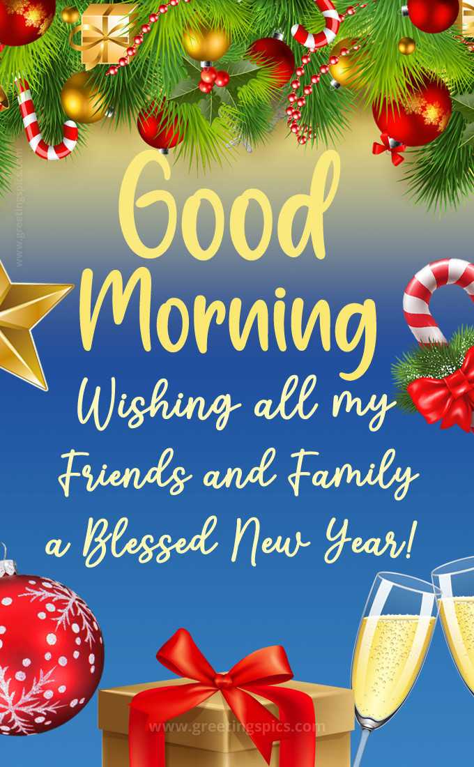 Good Morning wishing all my Friends and Family a Blessed New Year (tall rectangle shape picture)