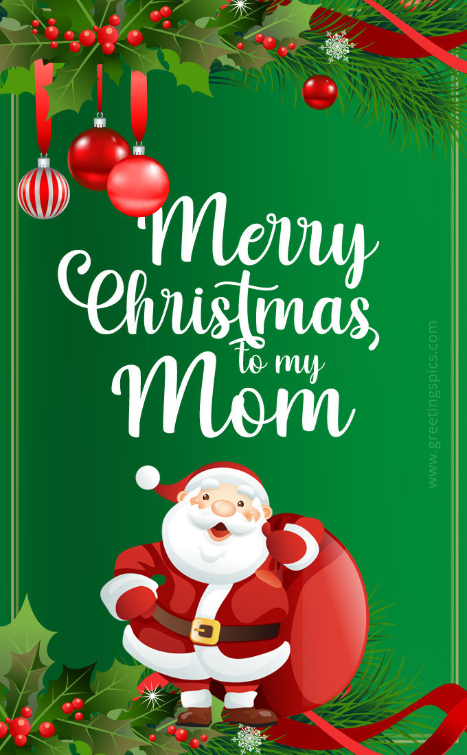 Merry Christmas Mom image with funny Santa (tall rectangle shape picture)