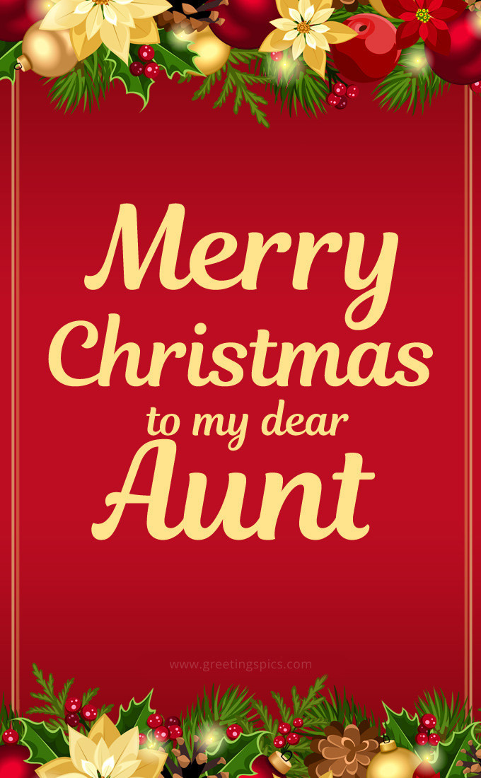 Merry Christmas to my dear Aunt image with beautiful red background (tall rectangle shape picture)