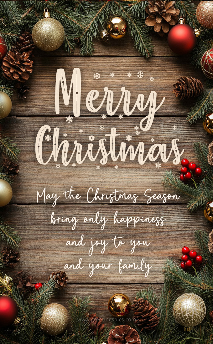 Merry Christmas image with beautiful decorations on the wood table (tall rectangle shape picture)