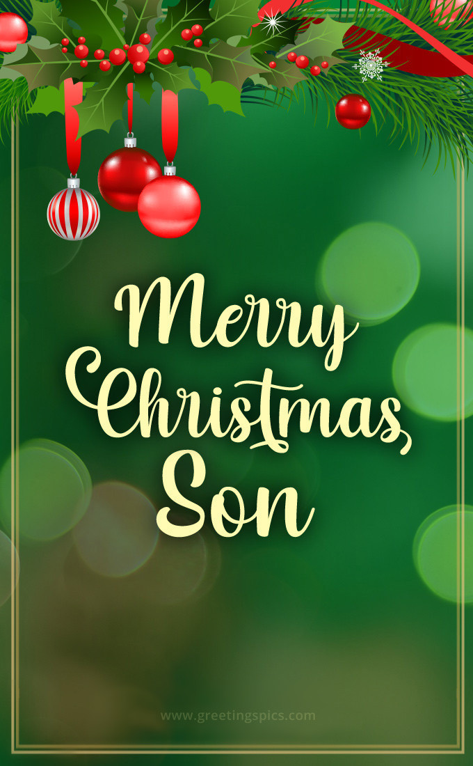 Merry Christmas to my Son image with beautiful green background (tall rectangle shape picture)