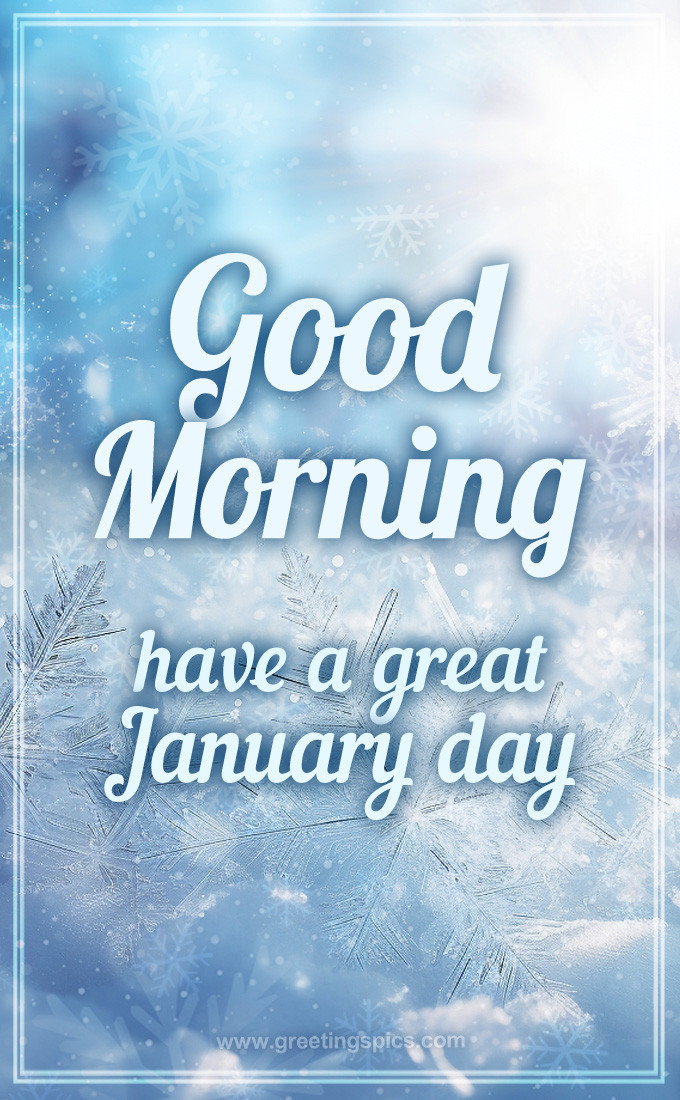 Good Moring have a Great January Day image a beautiful snowy background (tall rectangle shape picture)