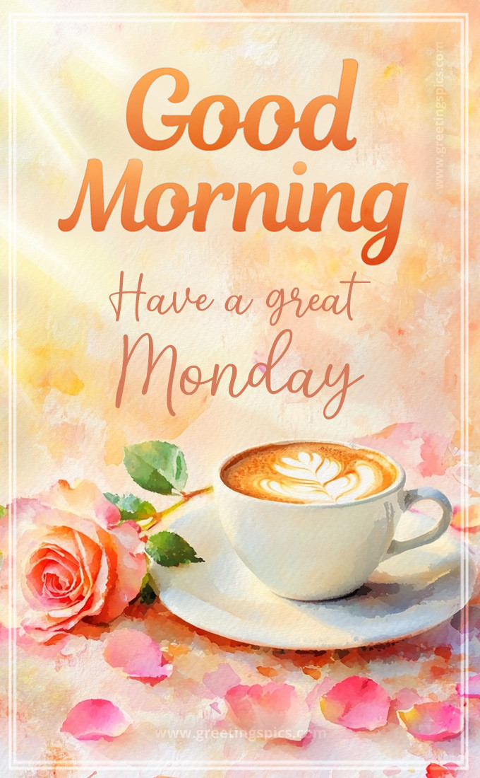 Good Morning have a Great Monday beautiful greeting card (tall rectangle shape picture)