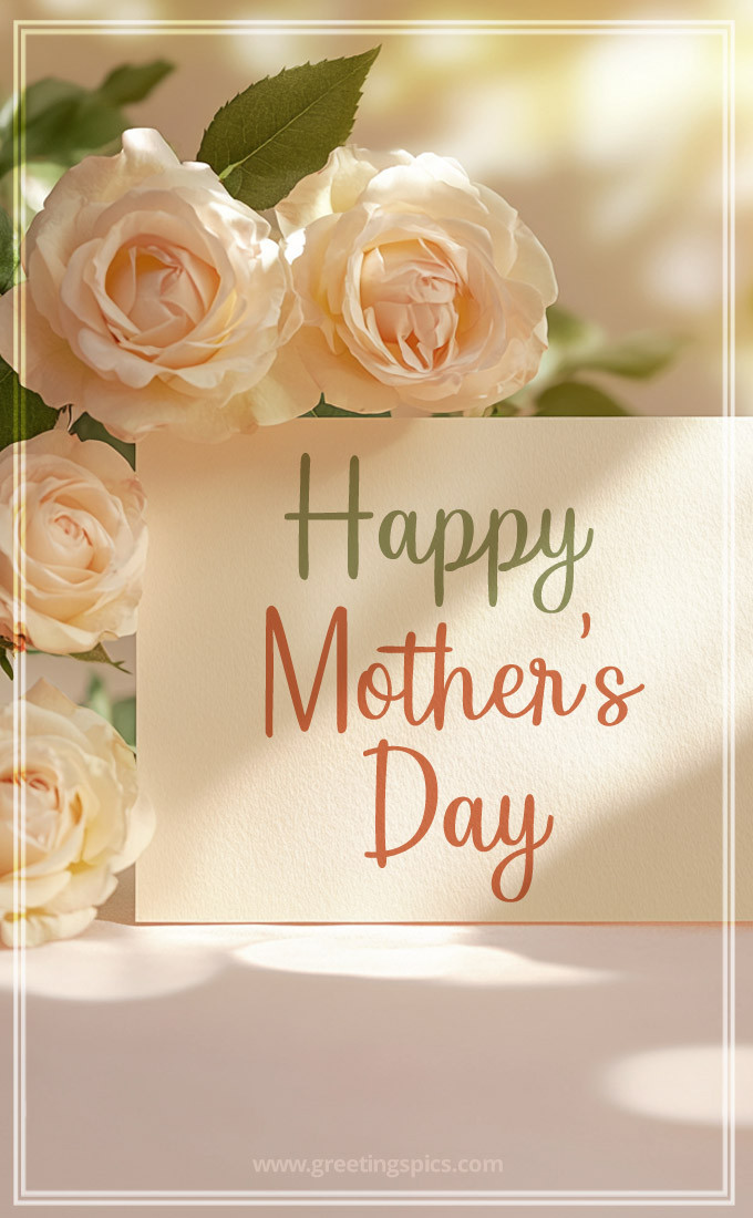 Happy Mother's Day Image with beautiful pink roses (tall rectangle shape picture)