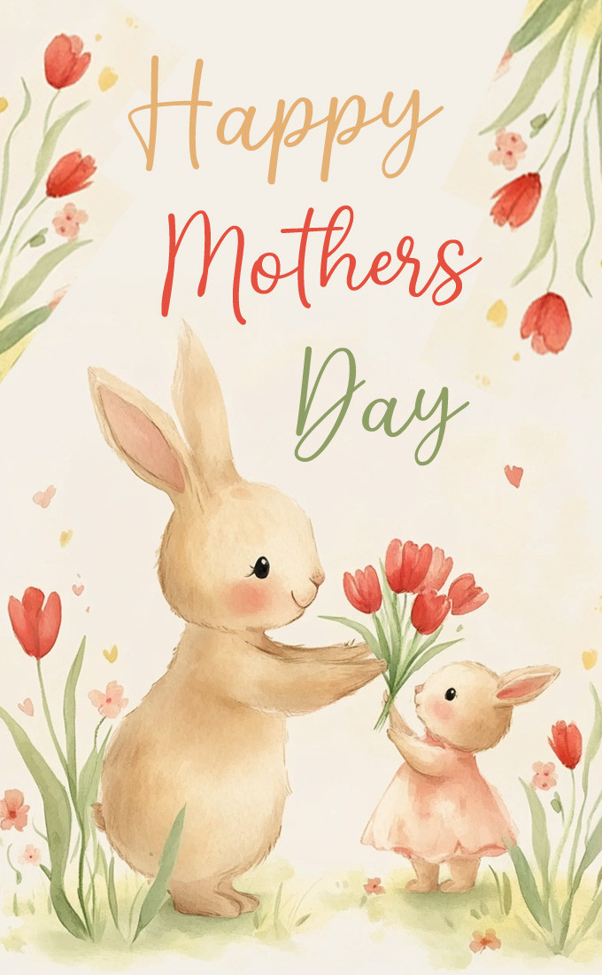 Happy Mother's Day Image with cute bunnies (tall rectangle shape picture)