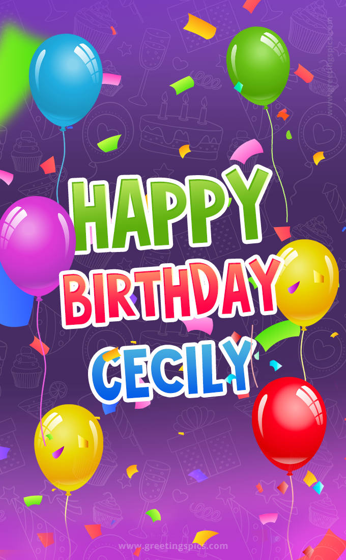 Happy Birthday Cecily Festive Greeting Card (tall rectangle shape picture)