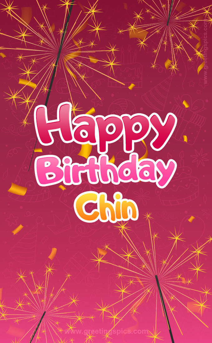 Happy Birthday Chin Image with sparklers (tall rectangle shape picture)