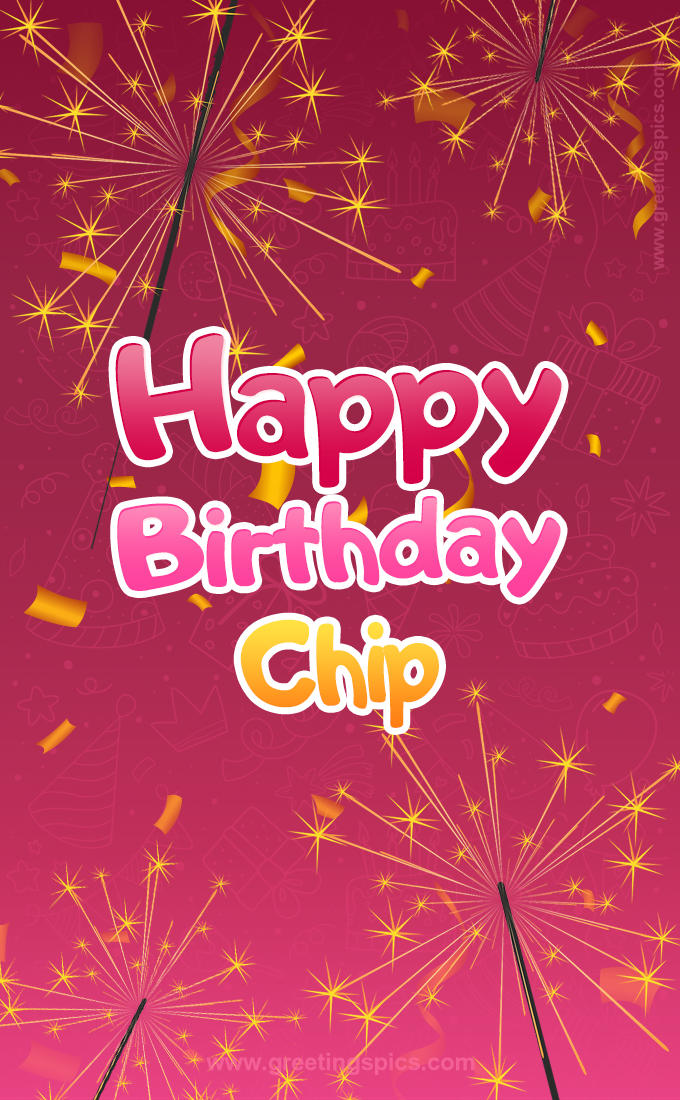 Happy Birthday Chip Image with sparklers (tall rectangle shape picture)