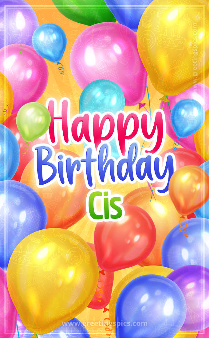 Happy Birthday Cis Image with colorful balloons (tall rectangle shape picture)