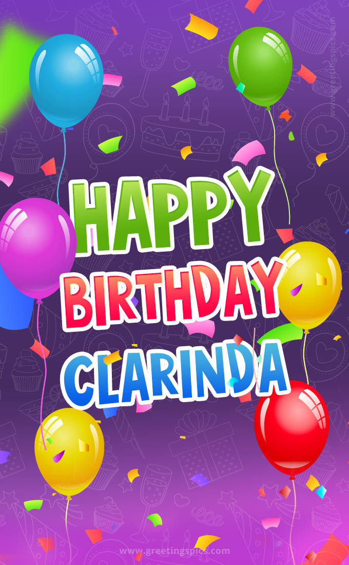 Happy Birthday Clarinda Festive Greeting Card (tall rectangle shape picture)