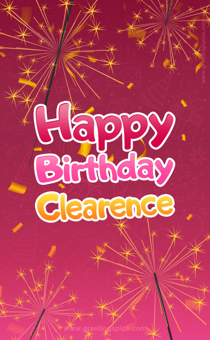 Happy Birthday Clearence Image with sparklers (tall rectangle shape picture)