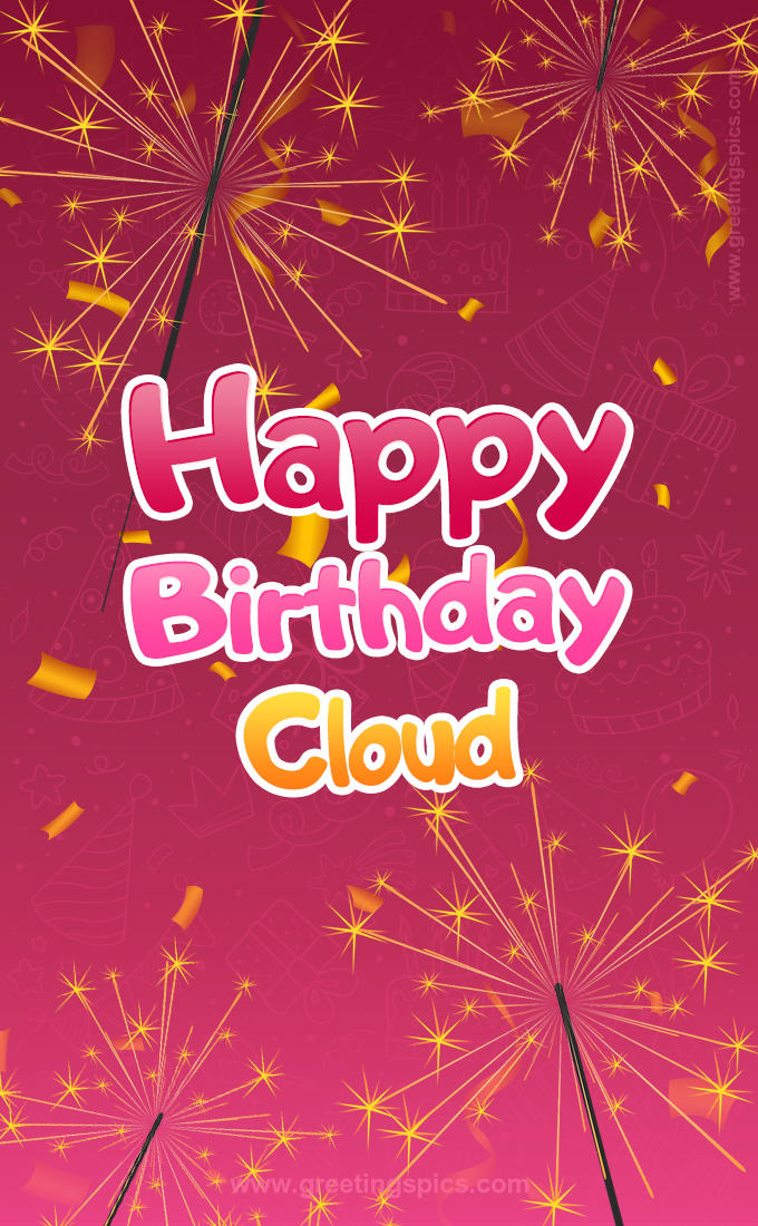 Happy Birthday Cloud Image with sparklers (tall rectangle shape picture)