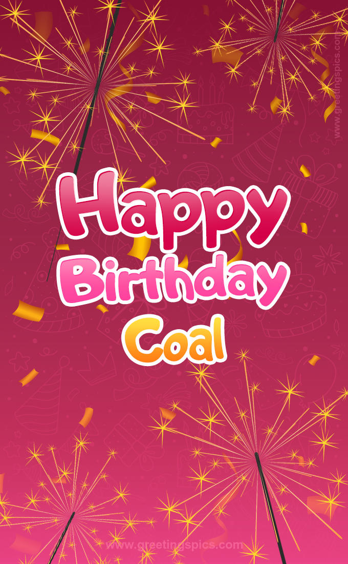 Happy Birthday Coal Image with sparklers (tall rectangle shape picture)