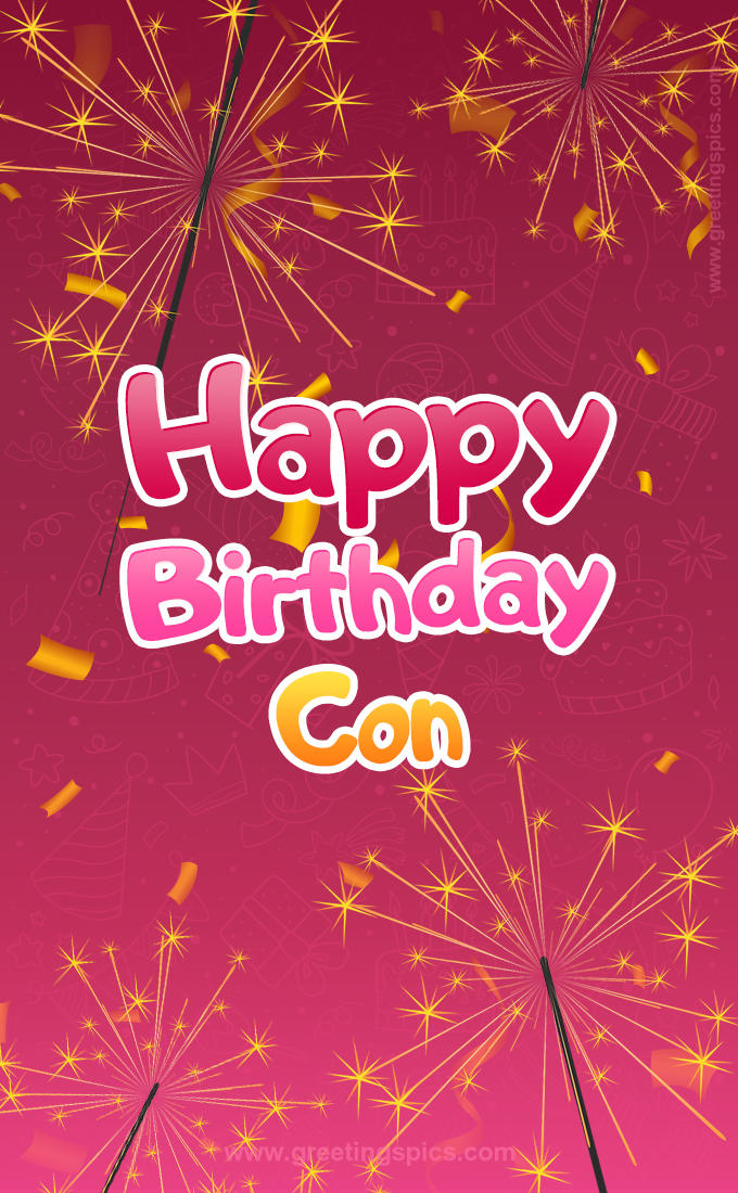 Happy Birthday Con Image with sparklers (tall rectangle shape picture)