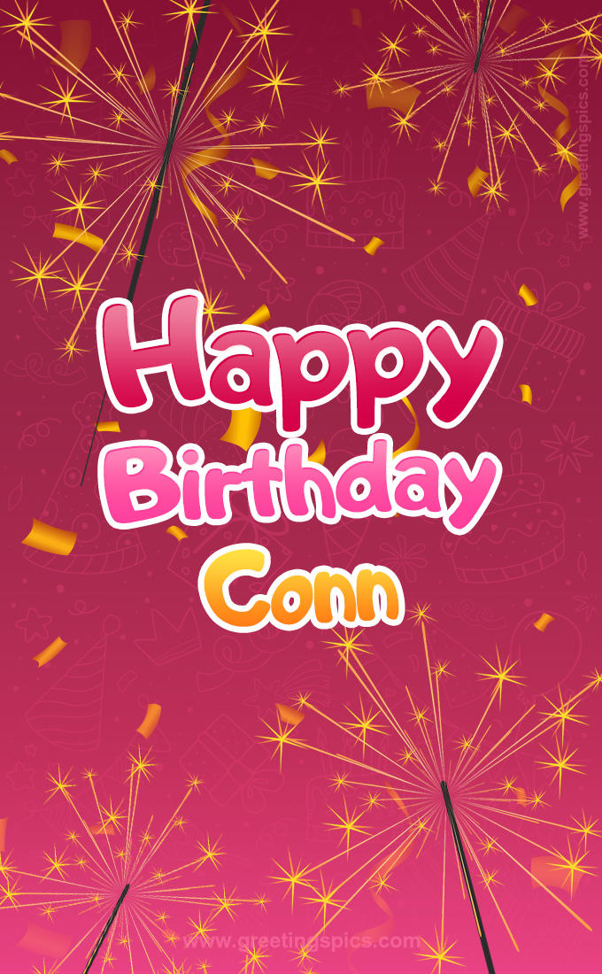 Happy Birthday Conn Image with sparklers (tall rectangle shape picture)