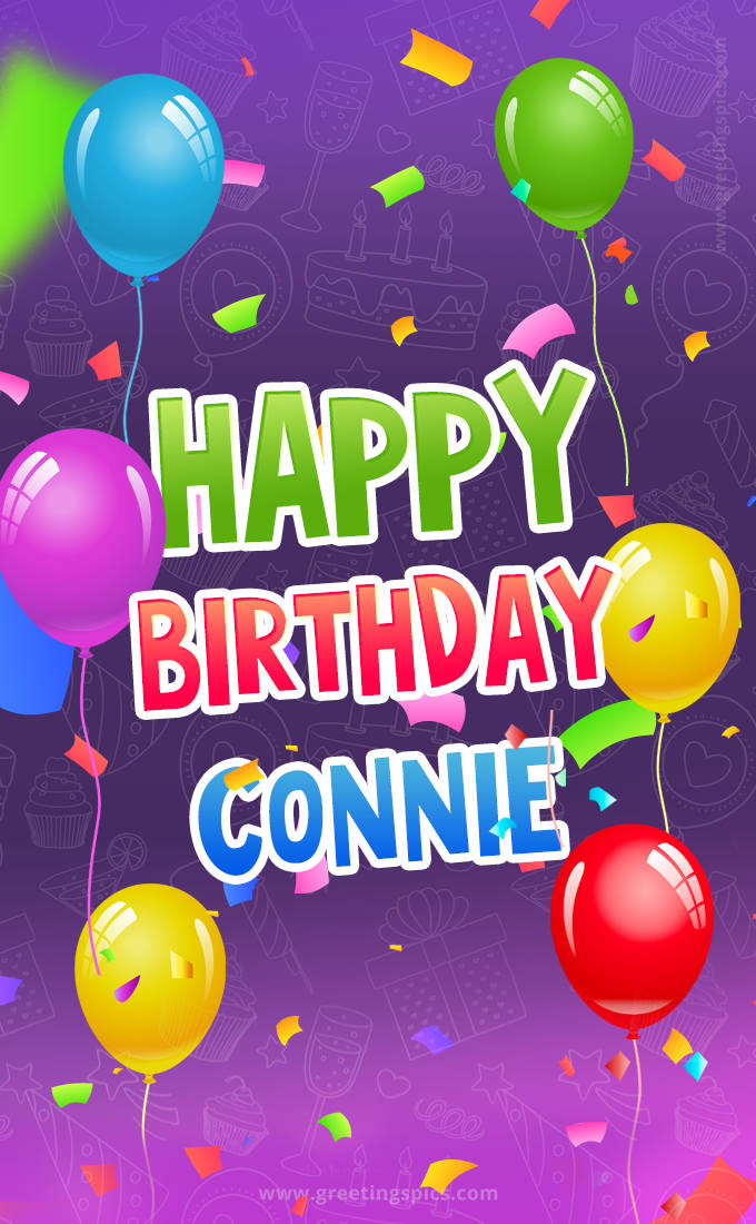 Happy Birthday Connie Festive Greeting Card (tall rectangle shape picture)