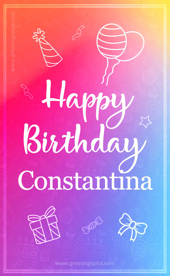 Colorful Happy Birthday Card For Constantina (tall rectangle shape picture)