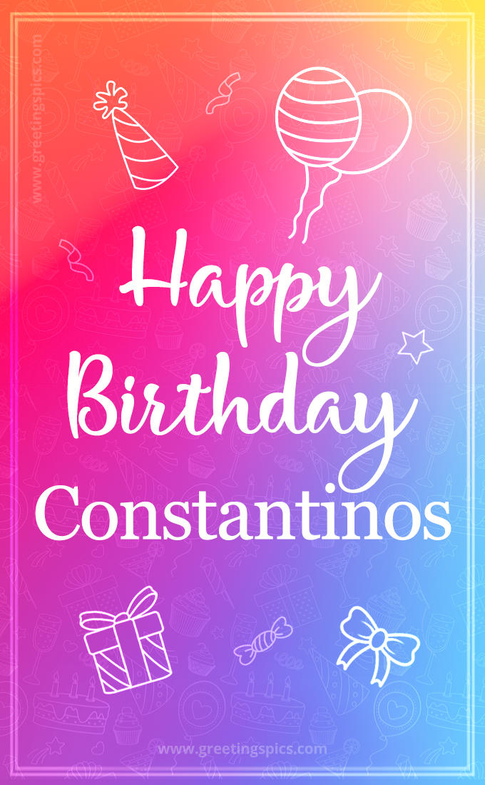 Colorful Happy Birthday Card For Constantinos (tall rectangle shape picture)