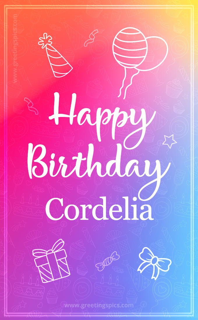 Colorful Happy Birthday Card For Cordelia (tall rectangle shape picture)