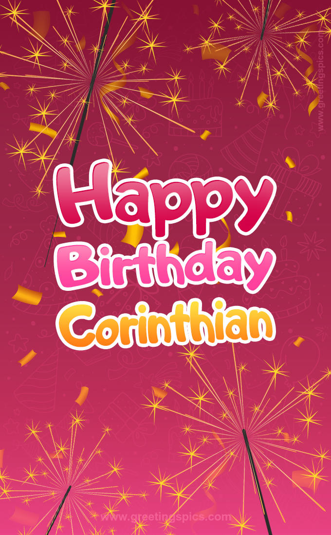 Happy Birthday Corinthian Image with sparklers (tall rectangle shape picture)