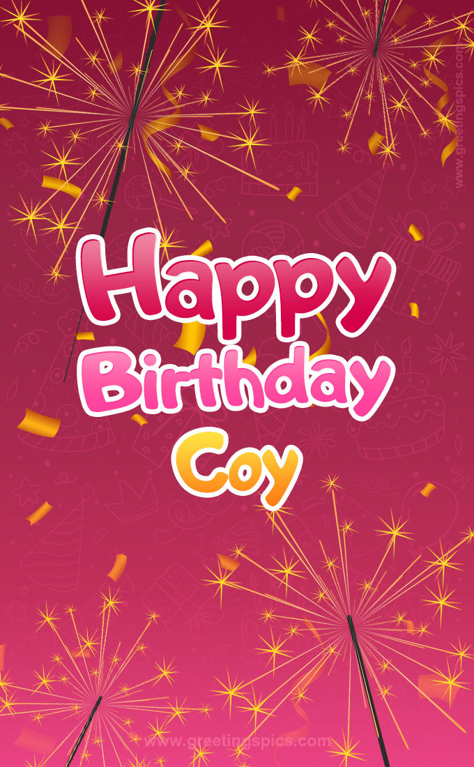 Happy Birthday Coy Image with sparklers (tall rectangle shape picture)