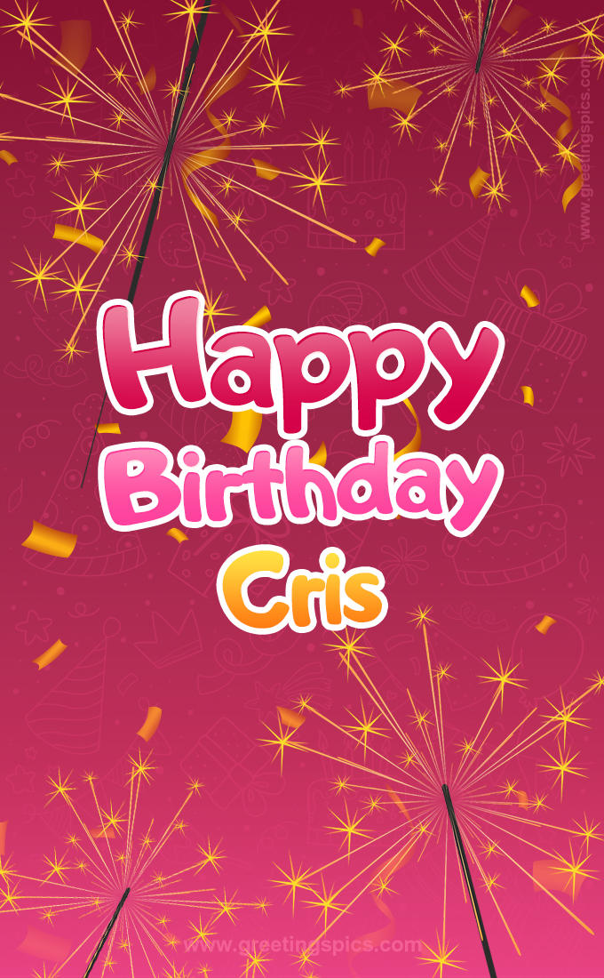 Happy Birthday Cris Image with sparklers (tall rectangle shape picture)