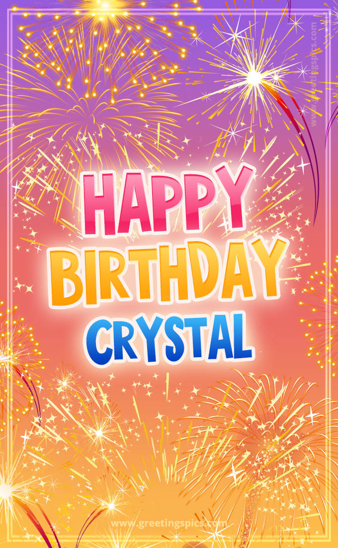 Happy Birthday Crystal Picture with fireworks (tall rectangle shape picture)