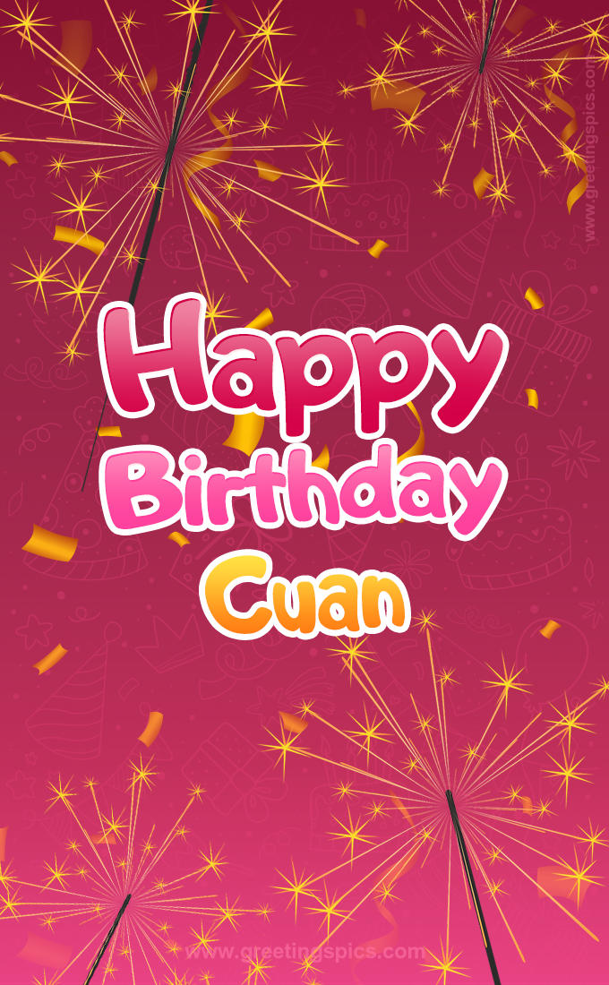 Happy Birthday Cuan Image with sparklers (tall rectangle shape picture)