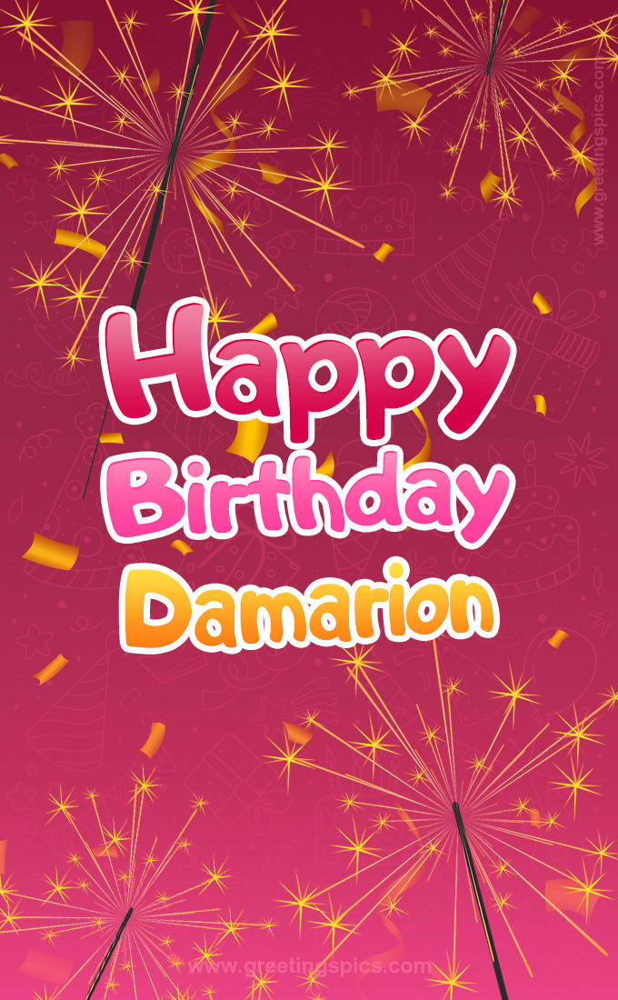 Happy Birthday Damarion Image with sparklers (tall rectangle shape picture)