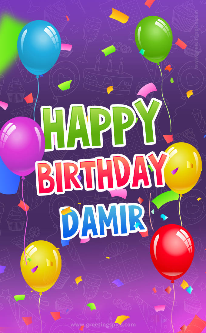 Happy Birthday Damir Festive Greeting Card (tall rectangle shape picture)