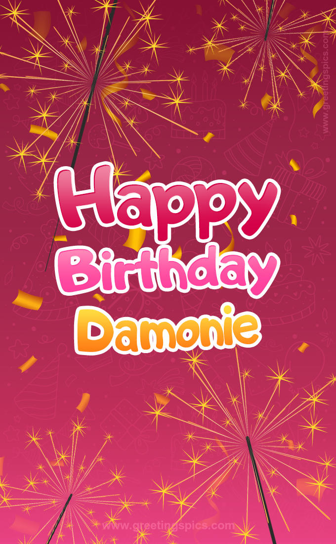 Happy Birthday Damonie Image with sparklers (tall rectangle shape picture)