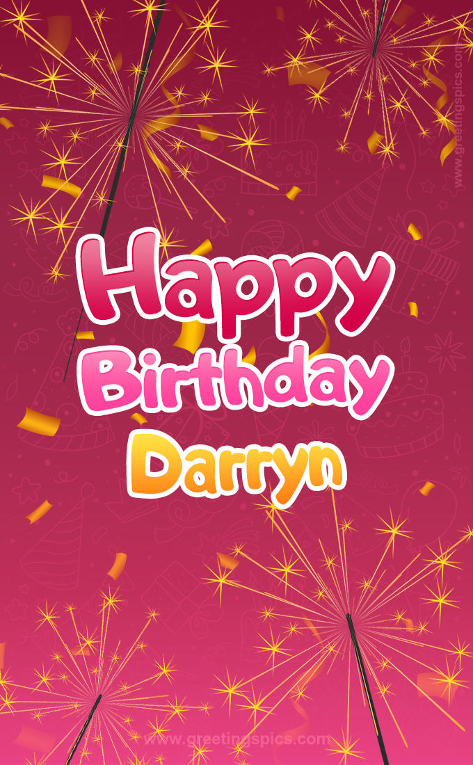 Happy Birthday Darryn Image with sparklers (tall rectangle shape picture)