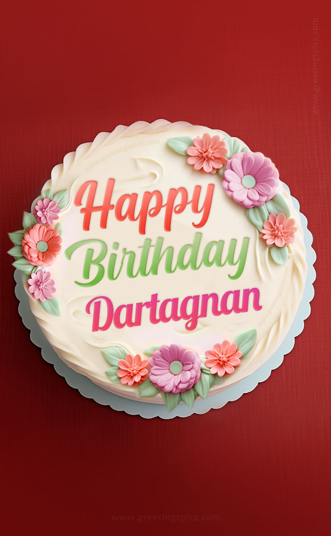 Happy Birthday Dartagnan Cake Image With Name (tall rectangle shape picture)