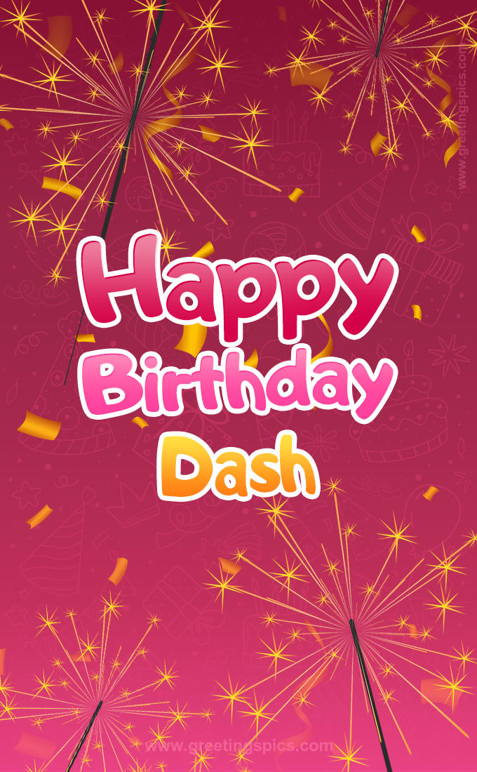 Happy Birthday Dash Image with sparklers (tall rectangle shape picture)