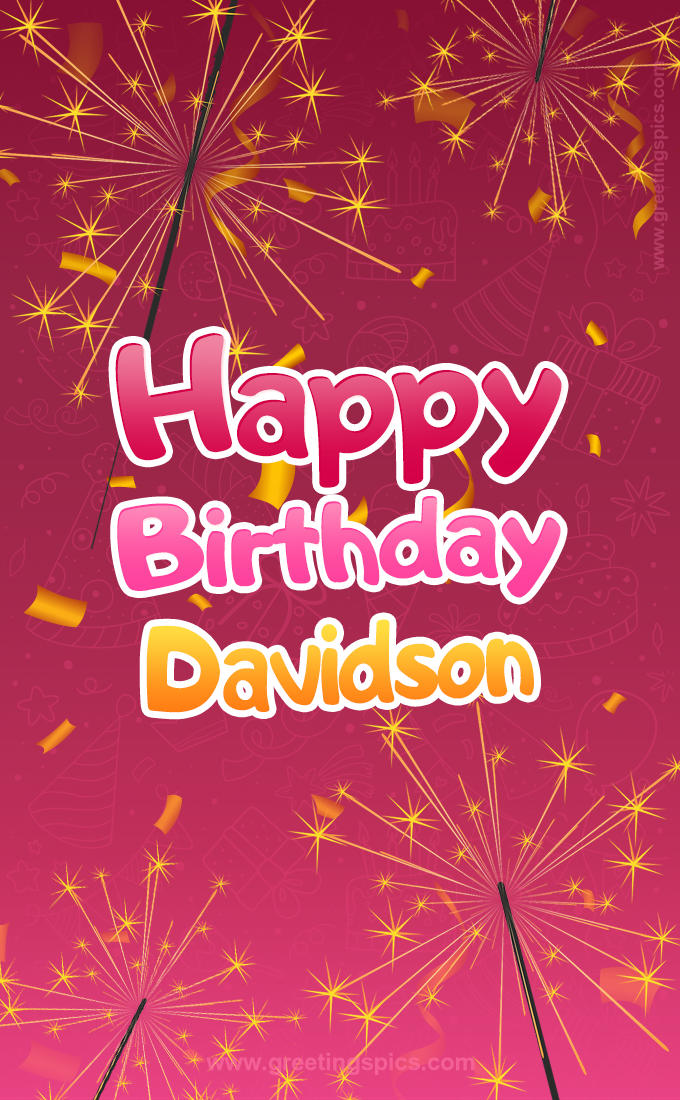 Happy Birthday Davidson Image with sparklers (tall rectangle shape picture)