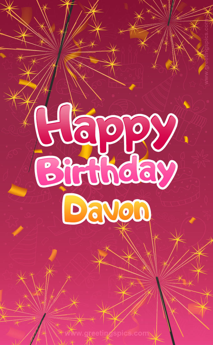 Happy Birthday Davon Image with sparklers (tall rectangle shape picture)