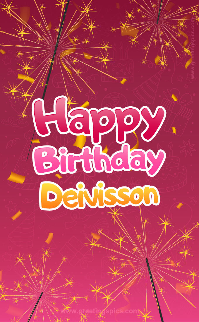 Happy Birthday Deivisson Image with sparklers (tall rectangle shape picture)