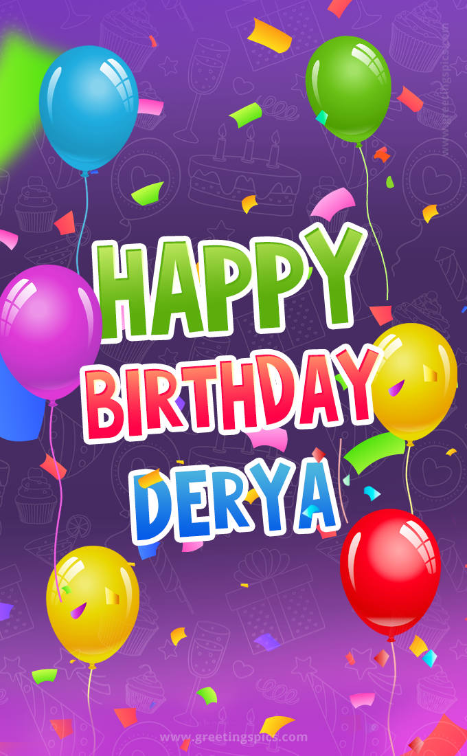 Happy Birthday Derya Festive Greeting Card (tall rectangle shape picture)