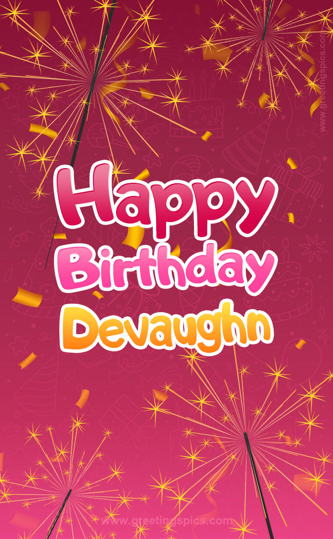 Happy Birthday Devaughn Image with sparklers (tall rectangle shape picture)