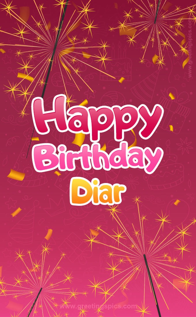 Happy Birthday Diar Image with sparklers (tall rectangle shape picture)