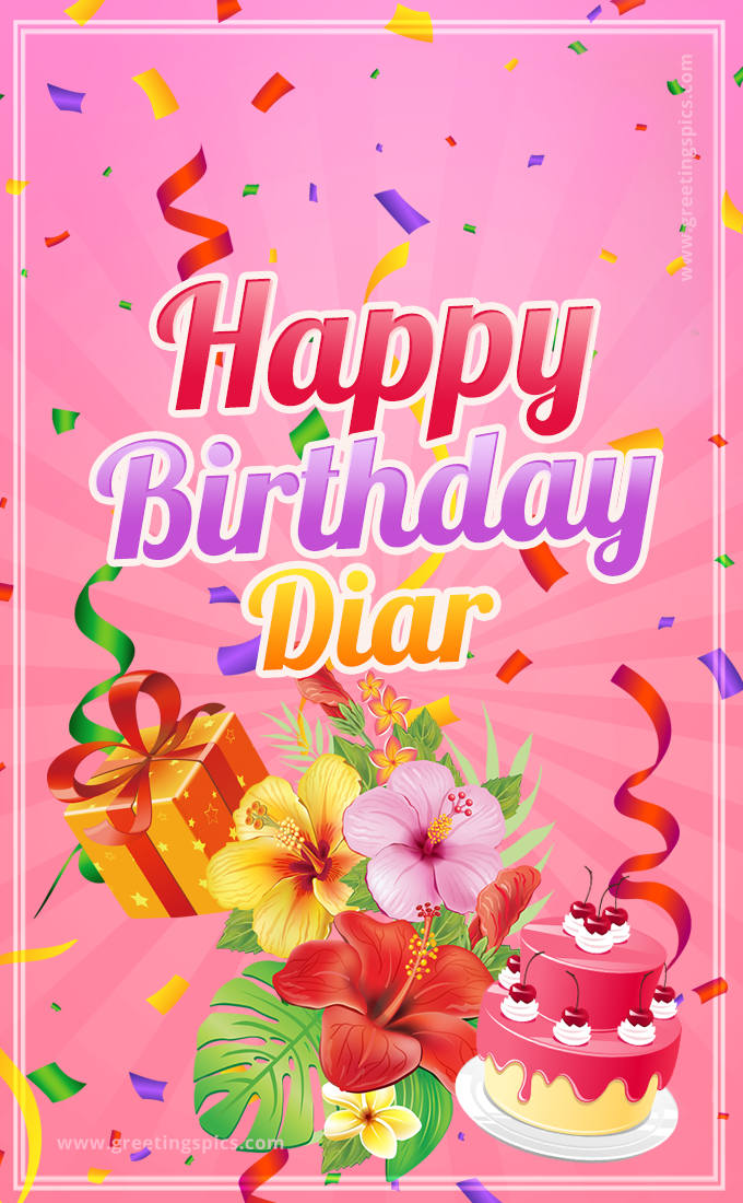 Beautiful Birthday Card for Diar with pink background (tall rectangle shape picture)