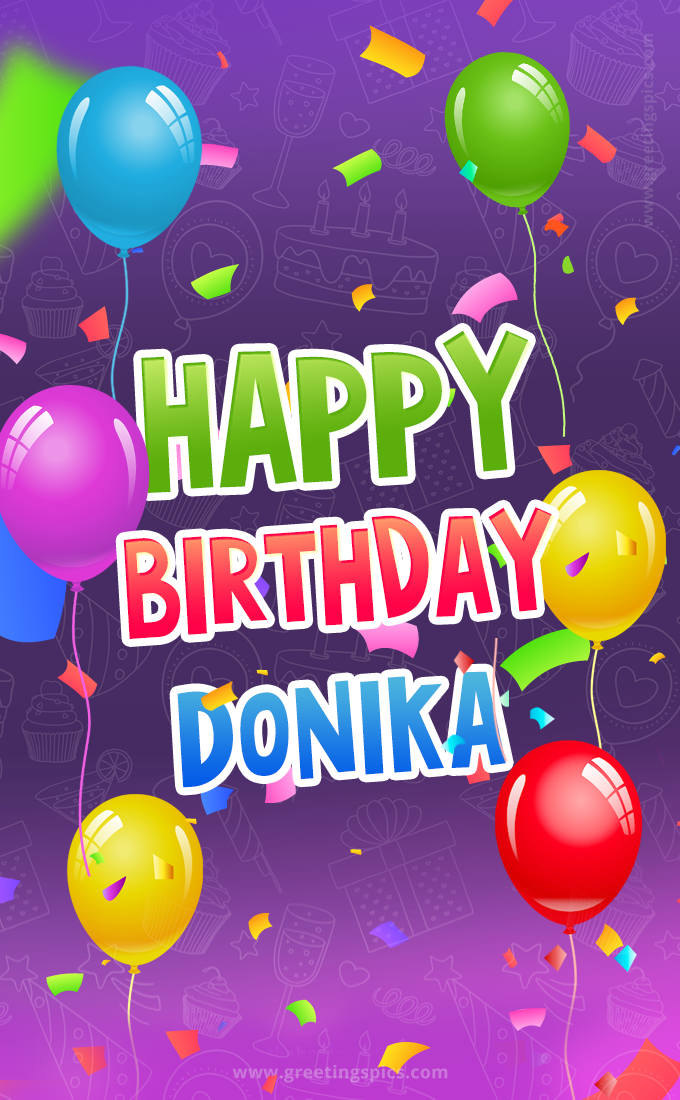 Happy Birthday Donika Festive Greeting Card (tall rectangle shape picture)
