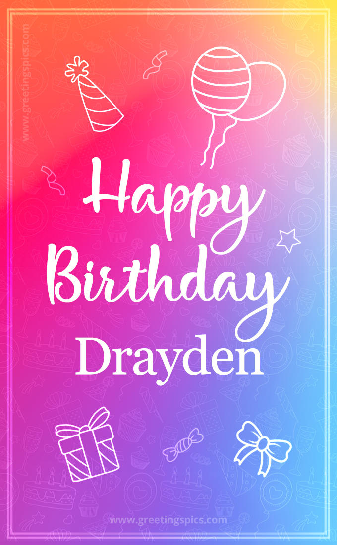 Colorful Happy Birthday Card For Drayden (tall rectangle shape picture)