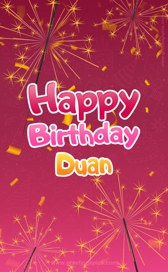 Happy Birthday Duan Image with sparklers (tall rectangle shape picture)