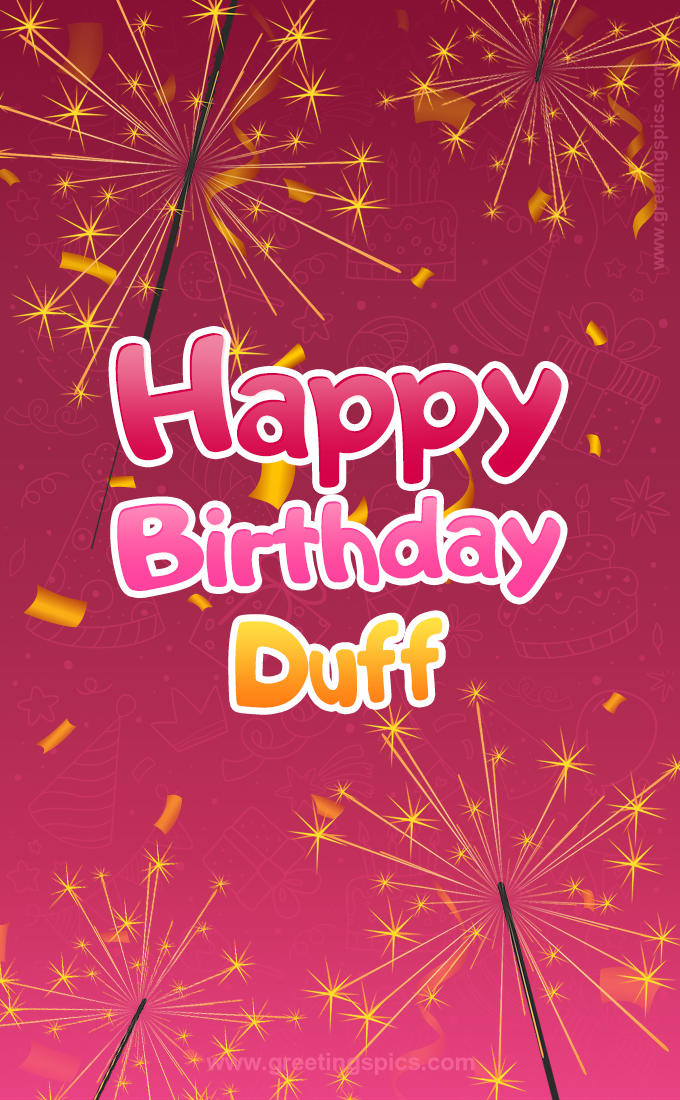 Happy Birthday Duff Image with sparklers (tall rectangle shape picture)